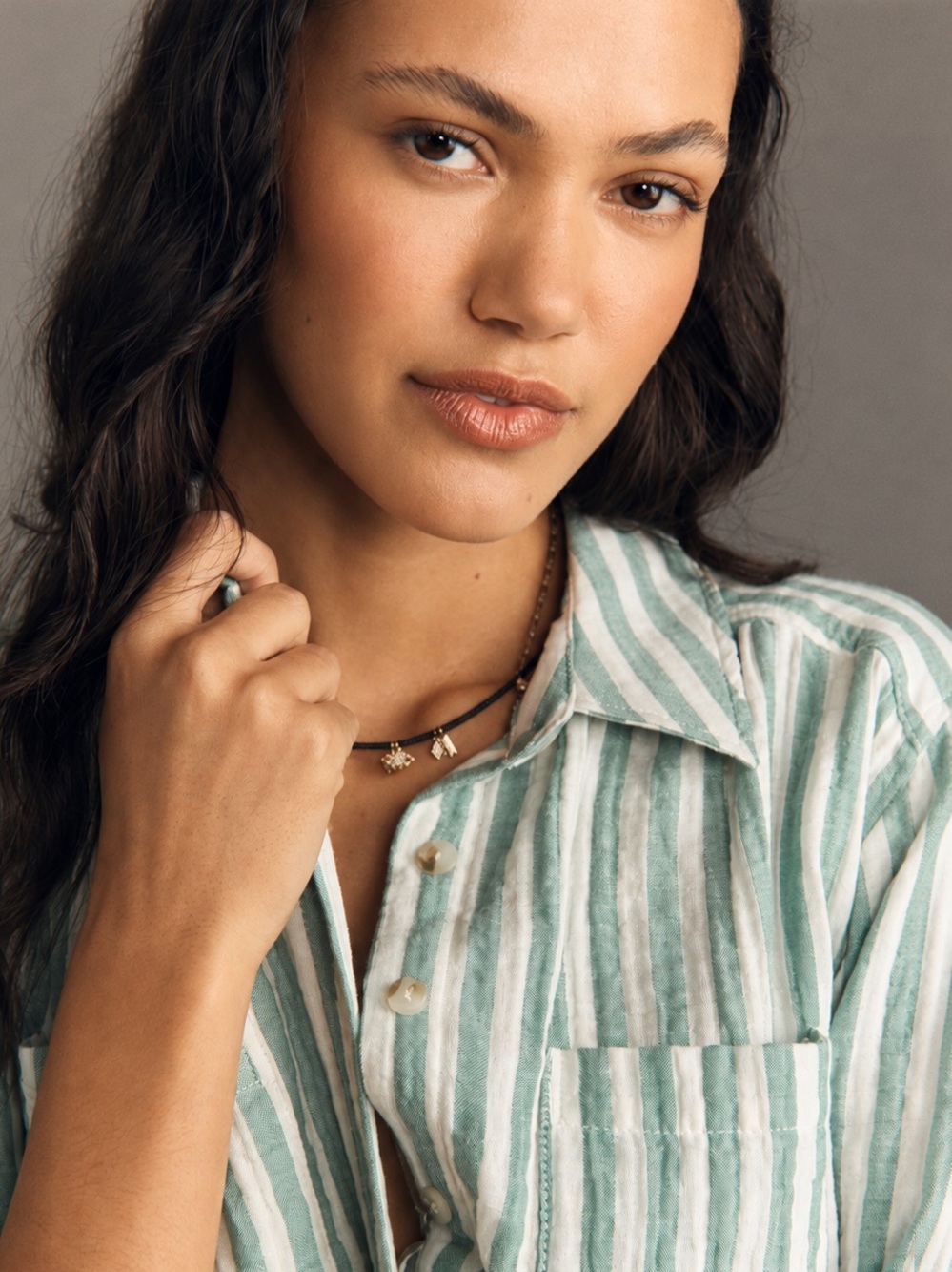 Pilcro Green and White Striped Button Down Shirt - Picture 3 of 15